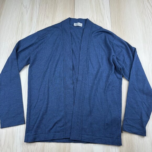 John Smedley Mens Blue Merino Wool Open Front Tight Knit Cardigan Sweater Size M - Picture 1 of 5